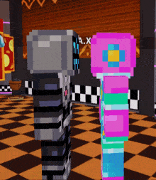 a pixel art drawing of a person standing next to another person