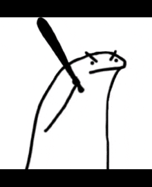 a black and white drawing of a penguin holding a bat .
