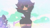 a cartoon of a girl wearing sunglasses and knee high socks dancing .