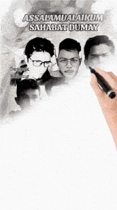 a drawing of four men with the words assalamualaikum sahabat dumay on the top