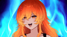 a girl with orange hair is making a funny face and sticking her tongue out