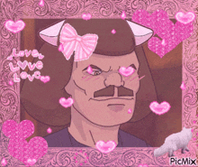 a picture of a man with a bow on his head and the words love love love surrounding him