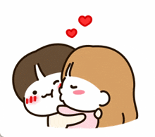 a cartoon of a boy and a girl kissing with hearts floating above them