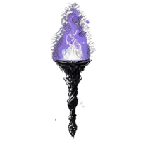 a purple flame is coming out of a black torch