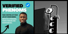 a picture of a man next to a sign that says verified phenoms