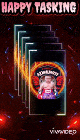 a poster with a baby in boxing gloves and the words happy tasking