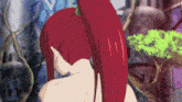 a woman with red hair has a tattoo on her back that says " i love you "