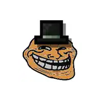 a troll face wearing a top hat is smiling