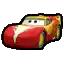 a pixel art of a red and yellow lightning mcqueen car from cars .