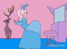 a cartoon of a rabbit sitting in front of a mirror with the website clideo.com below it