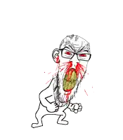 a black and white drawing of a man with blood coming out of his mouth