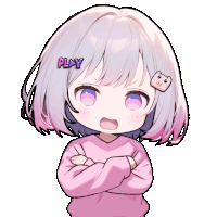 a girl with a sticker on her hair that says play