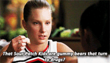 glee glee brittany brittany pierce that sour patch kids gummi bears that turned to drugs