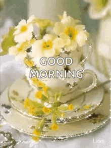 good morning sparkles flowers mug tea cup