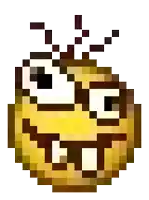 a pixel art image of a smiley face with a crown on its head