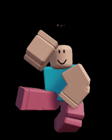 a robot with a blue shirt and pink pants is dancing