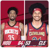 two basketball players one from the rockets and one from the cleveland