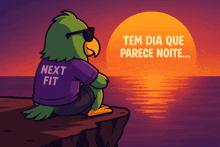 a cartoon of a parrot wearing a next fit shirt