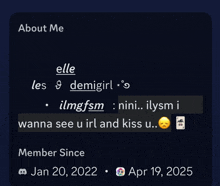 a screenshot of the about me page of a person 's account