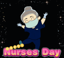 a nurse wearing a mask and gloves is celebrating nurses day with fireworks in the background