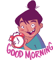 Girl With Alarm Clock Saying Good Morning Sticker - Luluand Jazz Goodmorning Happy Stickers