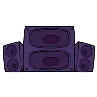 a cartoon drawing of a purple speaker with two other speakers