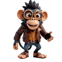 a cartoon monkey wearing glasses and a jacket