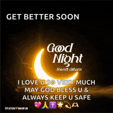 a poster that says get better soon with a glowing crescent moon