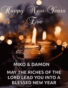 a happy new year eve greeting card with two candles