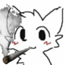 a white cat is smoking a cigarette with smoke coming out of it .