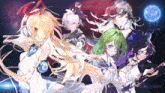 a group of anime characters are standing next to each other and one of them has the letter c on her shirt