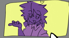 a drawing of a person with purple hair giving a thumbs up