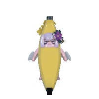 a cartoon banana with wings and a grape on it 's head