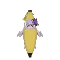 a cartoon banana with wings and a grape on it 's head