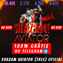 a poster that says shazam aviator in red
