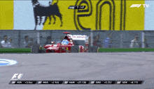 a race car is going down a track with a sign behind it that says ' eni '