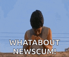 a man is praying with the words what about newscum written on the screen