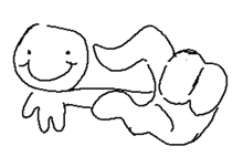 a black and white drawing of a person laying down with a smiley face