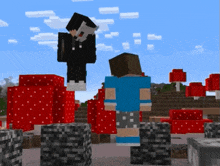 a man in a mask is standing on a block in a minecraft game