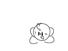 a black and white drawing of a cartoon character with a sad face .