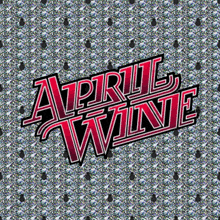 a logo for april wine is displayed on a gray background