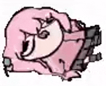 a pixel art drawing of a pink flamingo holding a camera .