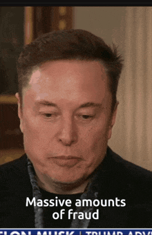 a close up of a man 's face with the words massive amounts of fraud below it