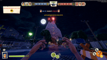a screenshot of a video game with a giant chicken in the background and the name evelyn on the screen