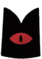 a black cat with a red eye in the middle