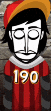 a cartoon man wearing a red and white striped shirt with 190 on it