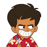a cartoon of a boy holding a fork in his hand