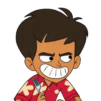 a cartoon of a boy holding a fork in his hand