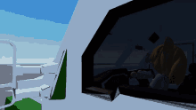 a computer generated image of a person in the driver 's seat of a car