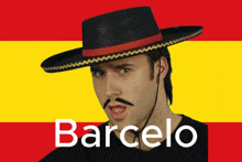 a man with a mustache is wearing a sombrero and the name barcelo is above him
